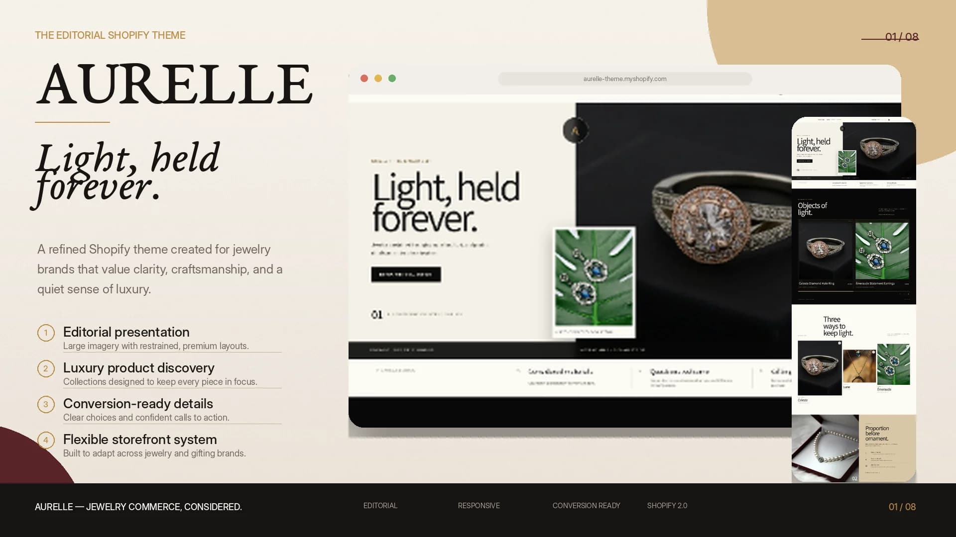 Aurelle luxury jewelry Shopify theme review showing the Ogresto storefront direction