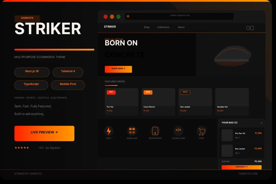 Striker — Dark Next.js Ecommerce Template for Sports, Fashion & Lifestyle Brands